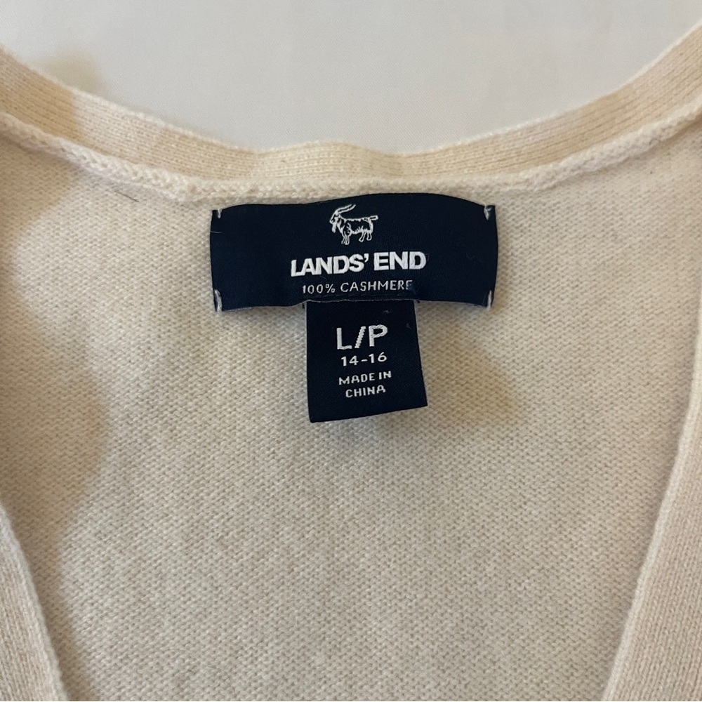 Lands' End Women’s Cream V-Neck 100% Cashmere Sweater